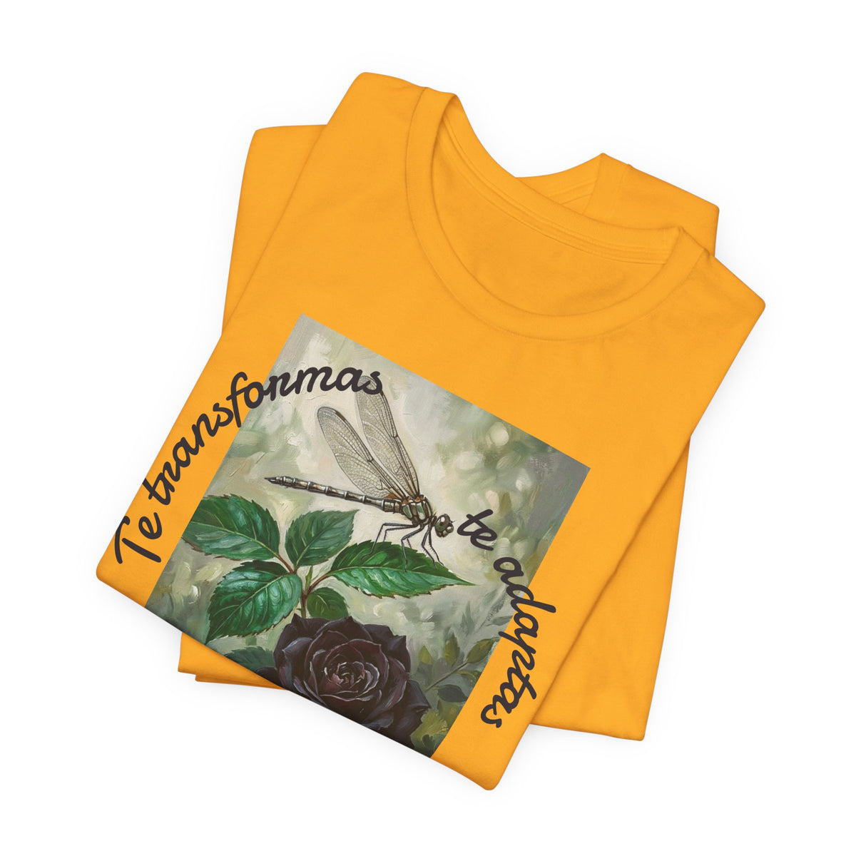 T‑Shirt — Vintage Botanical Dragonfly with Spanish Quote (“Te transformarás, te despertarás y evolucionas”)
