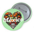 Mexico Heart Pin Button — Day of the Dead Cactus Sugar Skull Badge