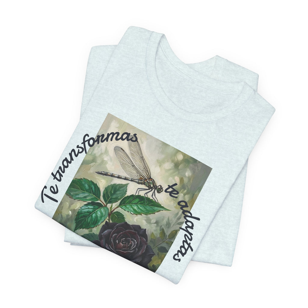 T‑Shirt — Vintage Botanical Dragonfly with Spanish Quote (“Te transformarás, te despertarás y evolucionas”)