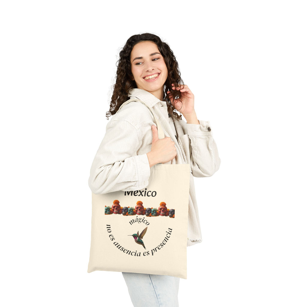 Mexico Mágico Tote Bag — "Su ausencia es presencia" Hummingbird Canvas Tote