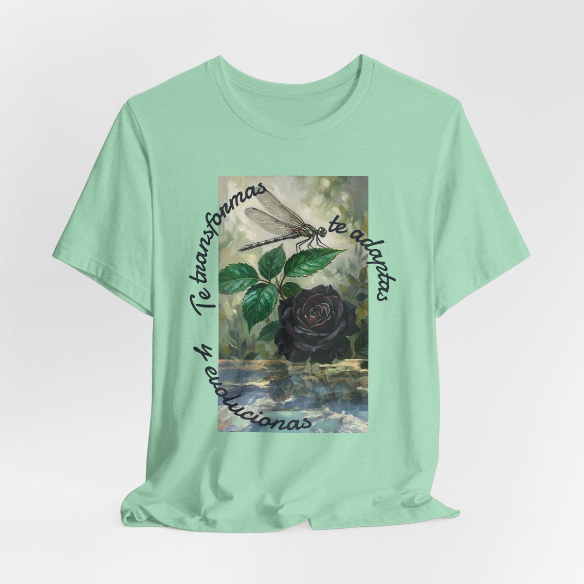 T‑Shirt — Vintage Botanical Dragonfly with Spanish Quote (“Te transformarás, te despertarás y evolucionas”)