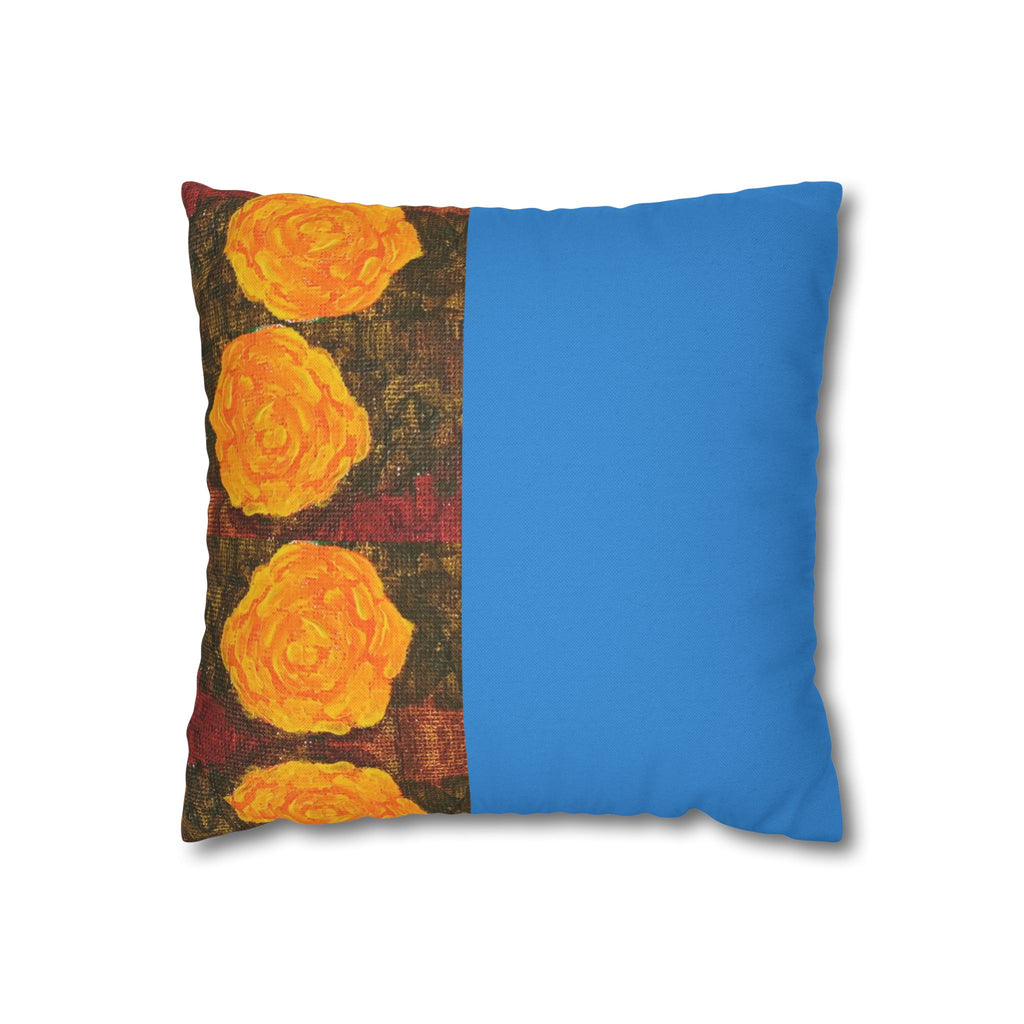 Solo Funda, no incluye relleno. Floral Block Throw Pillowcase — Yellow Rose Art on Blue