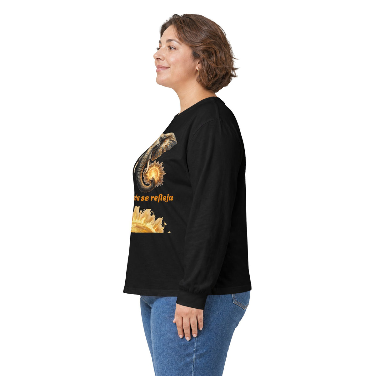 Elephant & Sun Long Sleeve Tee — "la sabiduría se refleja" Inspirational Graphic Shirt
