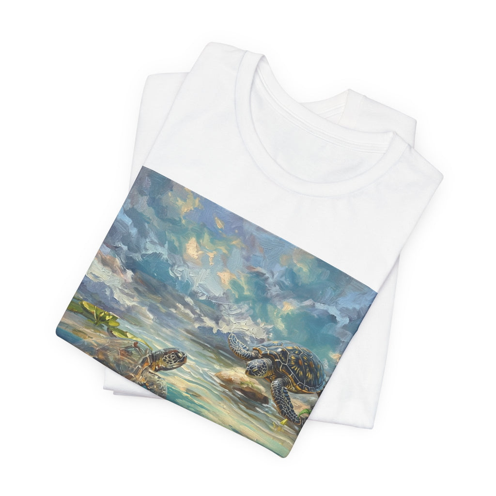 Sea Turtle Beach Art T-Shirt – Coastal Ocean Wave Graphic Tee