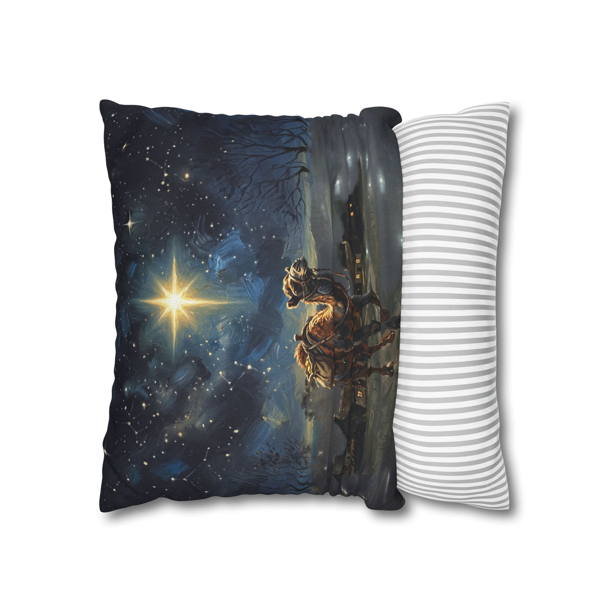 Copy of White Horse Nativity Star Pillowcase — Decorative Square Throw Pillow