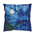 Blue Watercolor Rose Outdoor Pillow — Nautical Floral Patio Cushion