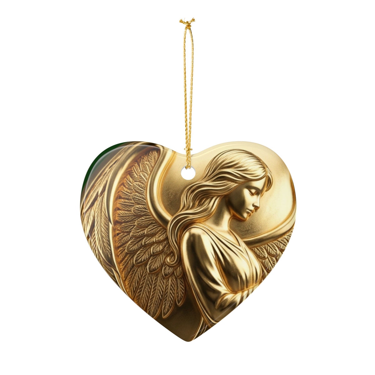 Golden Angel Heart Ceramic Ornament — Memorial & Religious Decoration