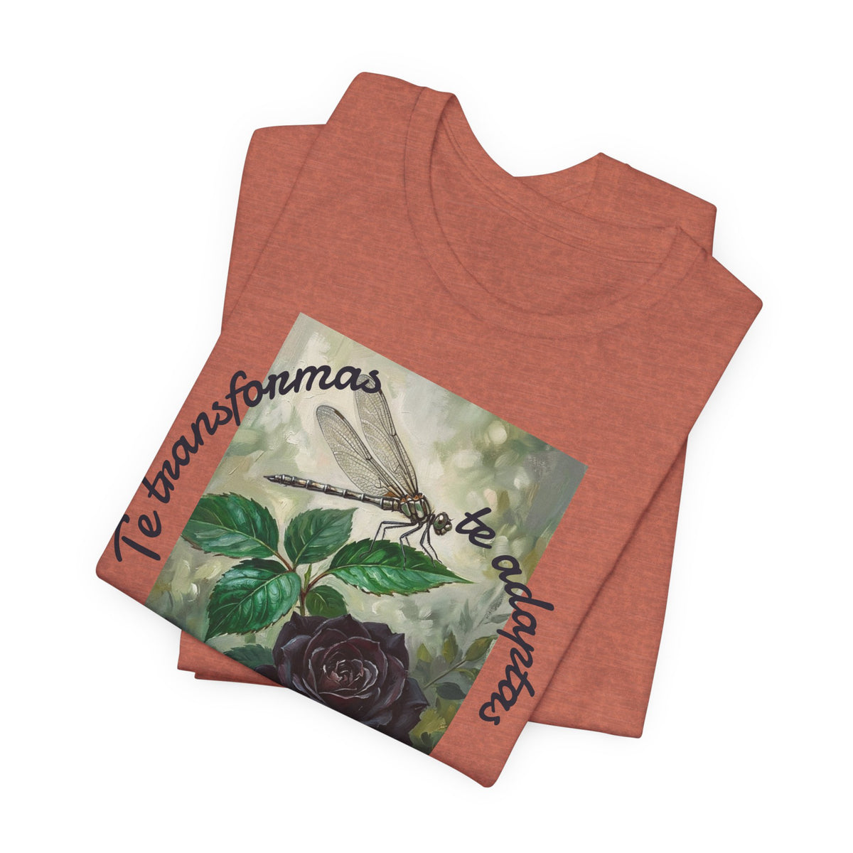 T‑Shirt — Vintage Botanical Dragonfly with Spanish Quote (“Te transformarás, te despertarás y evolucionas”)