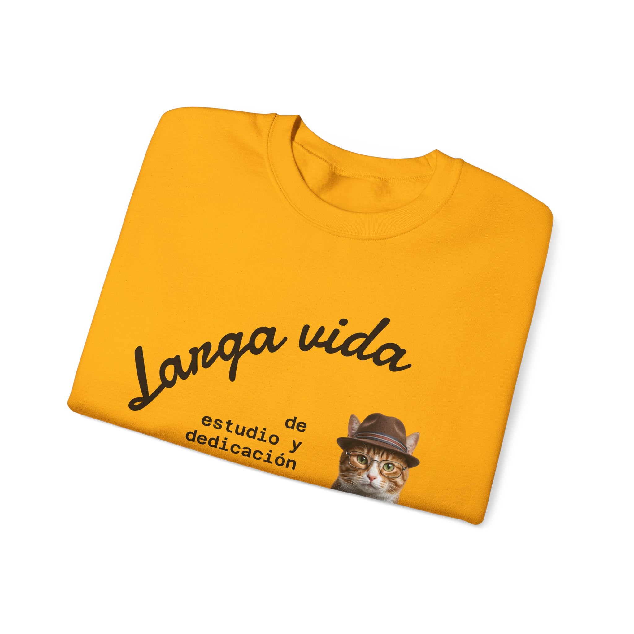 Crewneck Sweatshirt — "Larga vida de estudio y dedicación" Cat Design