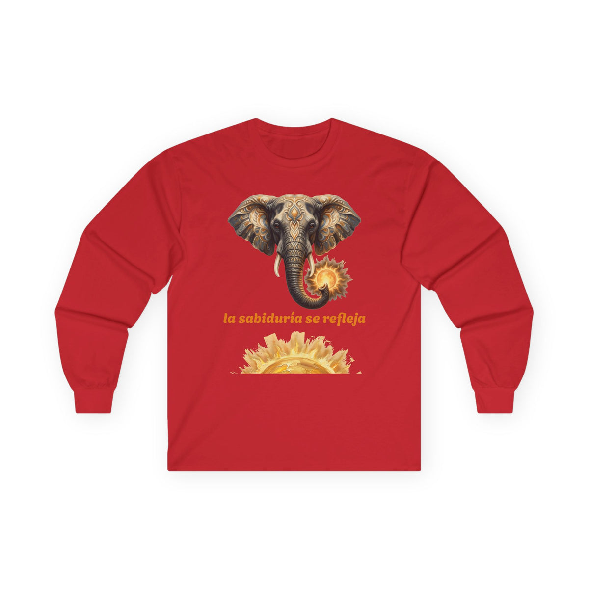 Elephant & Sun Long Sleeve Tee — "la sabiduría se refleja" Inspirational Graphic Shirt