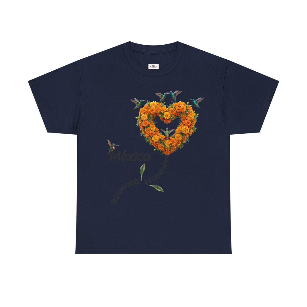 Mexico Marigold Heart T-Shirt – "tomo mis recuerdos" Día de Muertos Tribute
