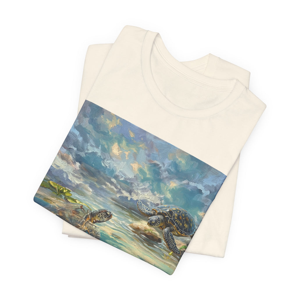 Sea Turtle Beach Art T-Shirt – Coastal Ocean Wave Graphic Tee