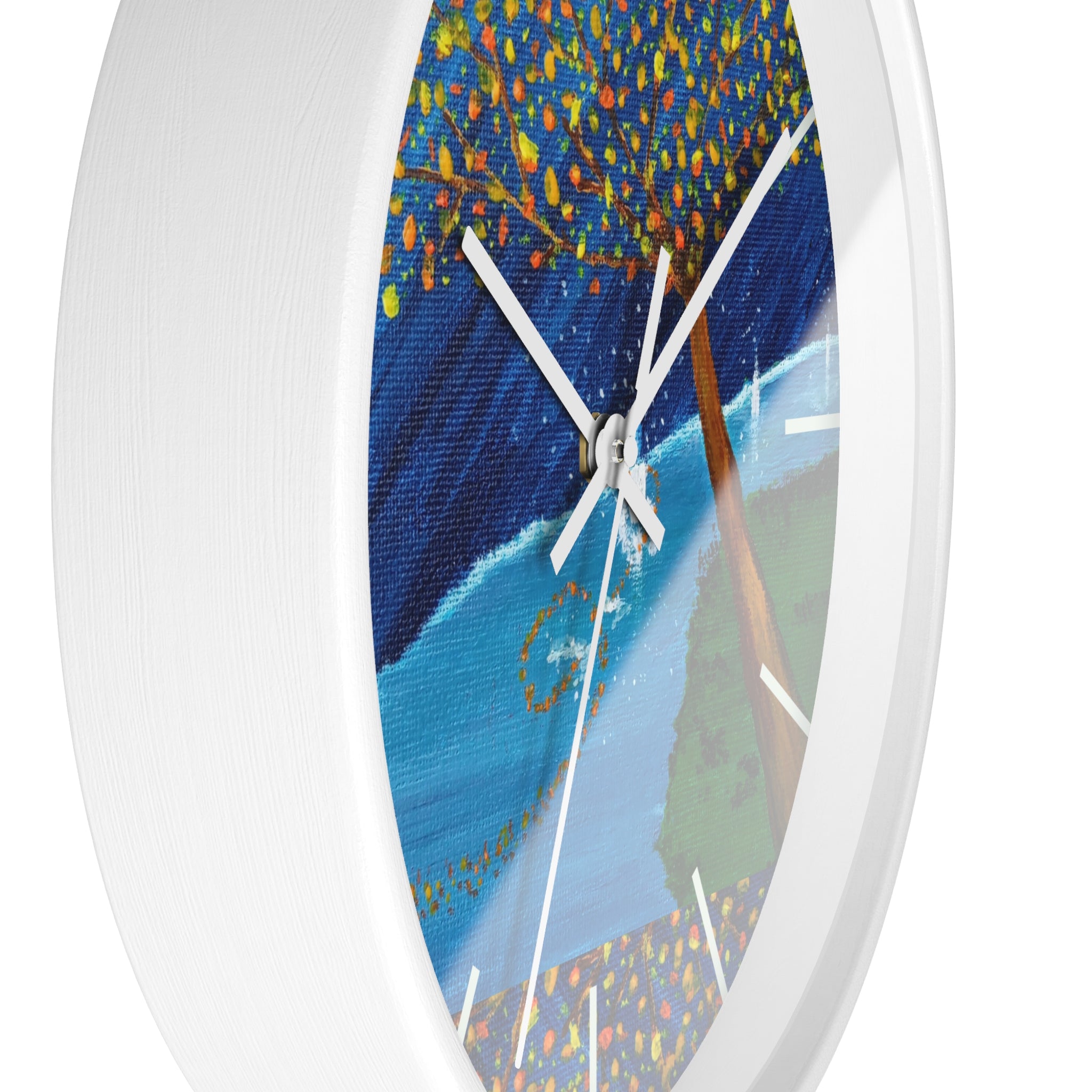 Coastal Tree Nightscape Wall Clock — Colorful Seaside Landscape Timepiece