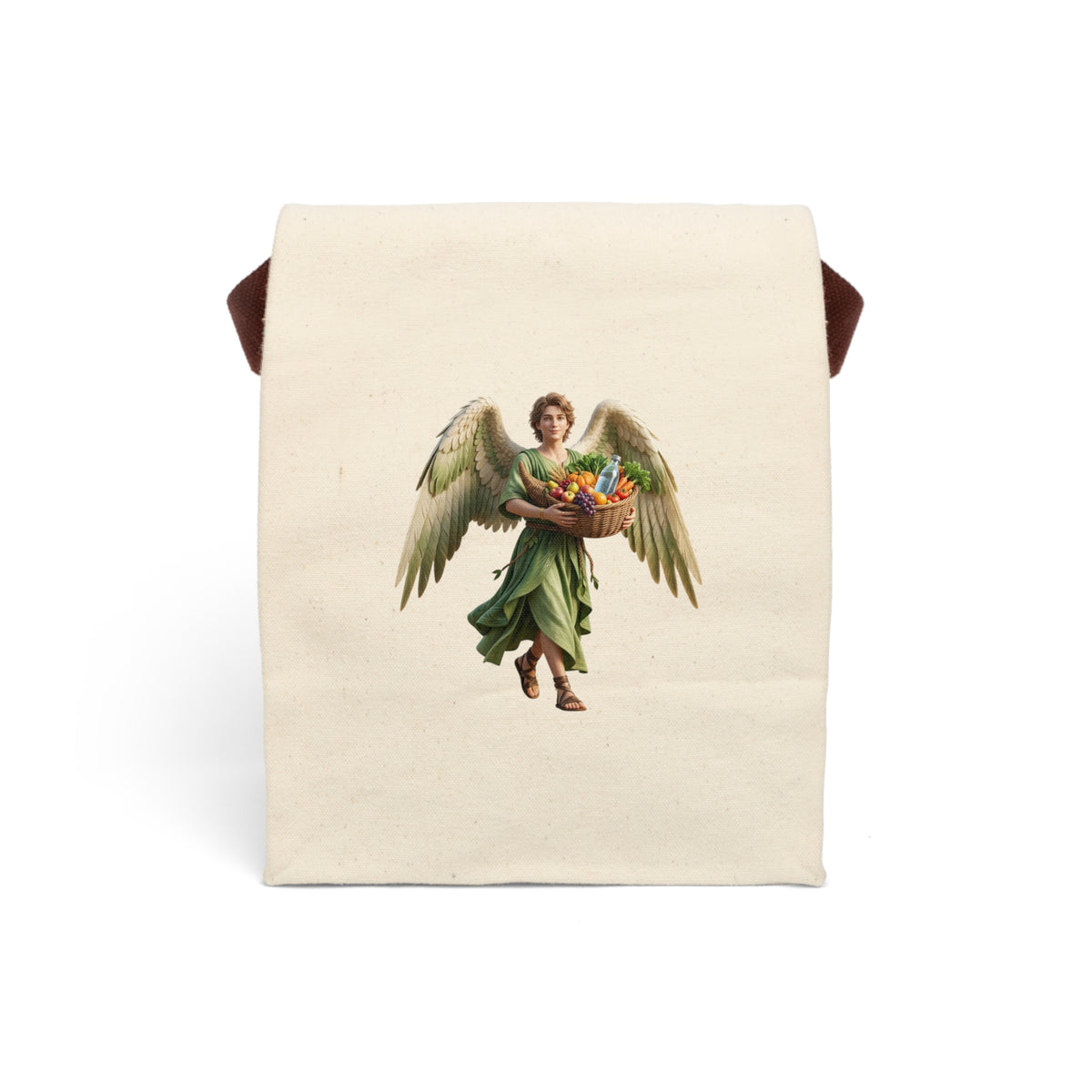 Angel Harvest Canvas Lunch Bag with Strap — Vintage Guardian Carrying Fruit