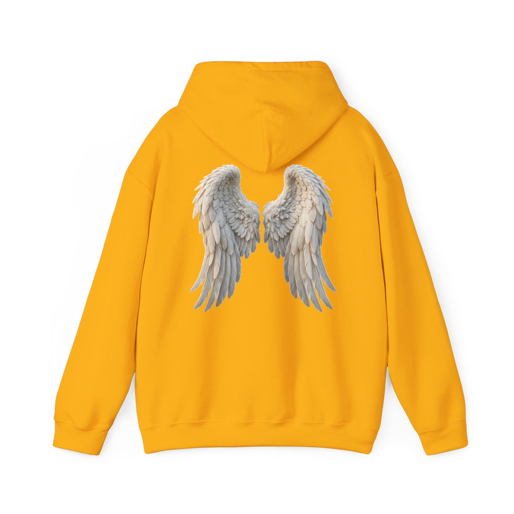 Angel Wings Hoodie — Soft White Back Graphic, Spiritual & Memorial Gift