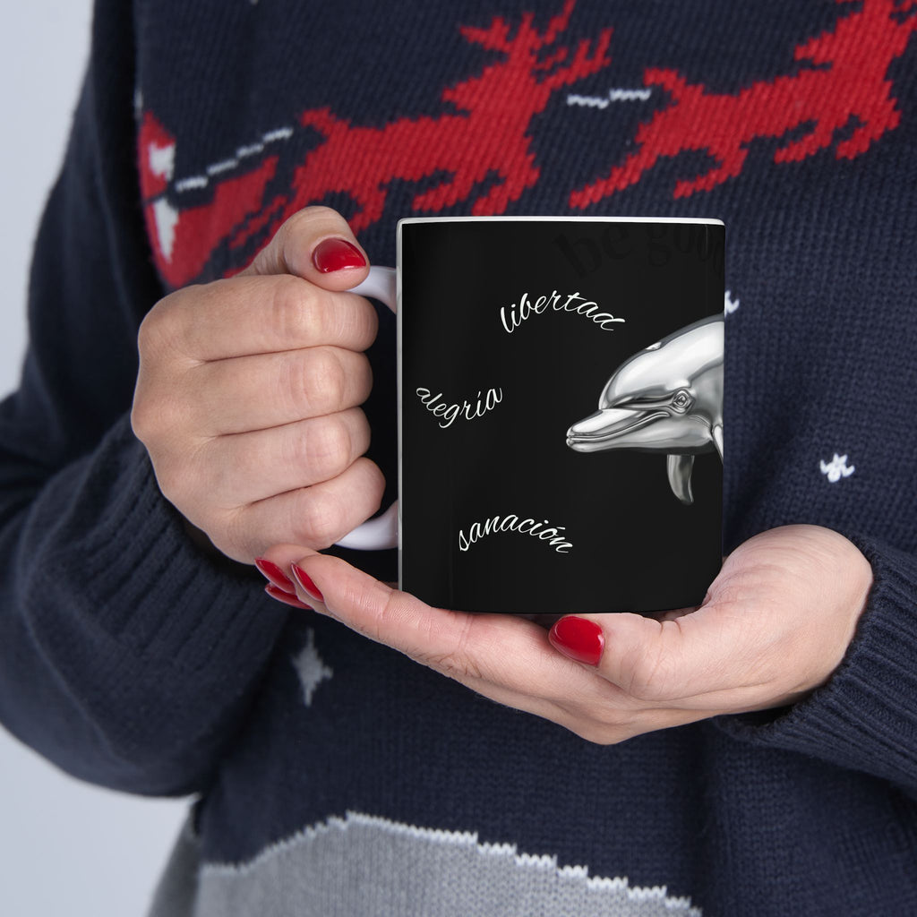Chrome Dolphin Ceramic Mug — Metallic Dolphin Coffee Cup (11oz/15oz)