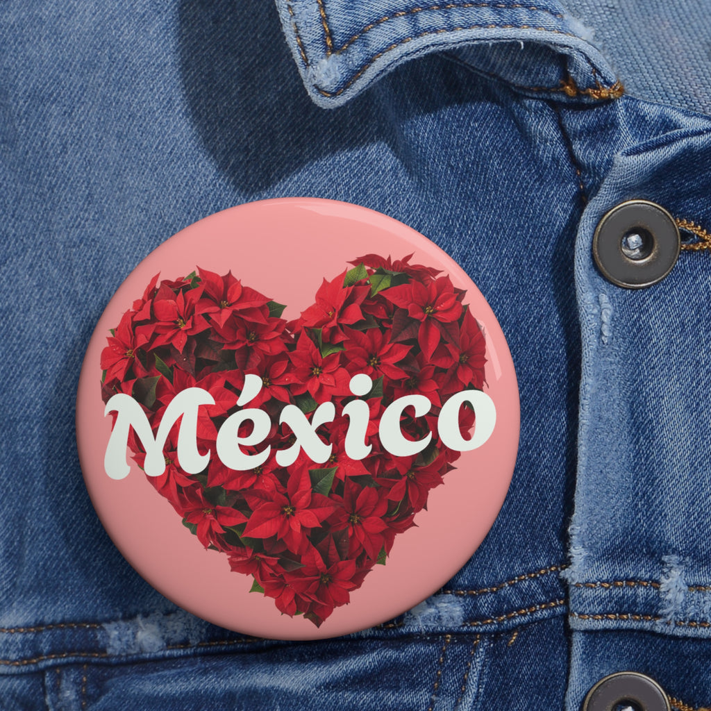 Mexico Poinsettia Heart Pin Button – Holiday Mexico Souvenir
