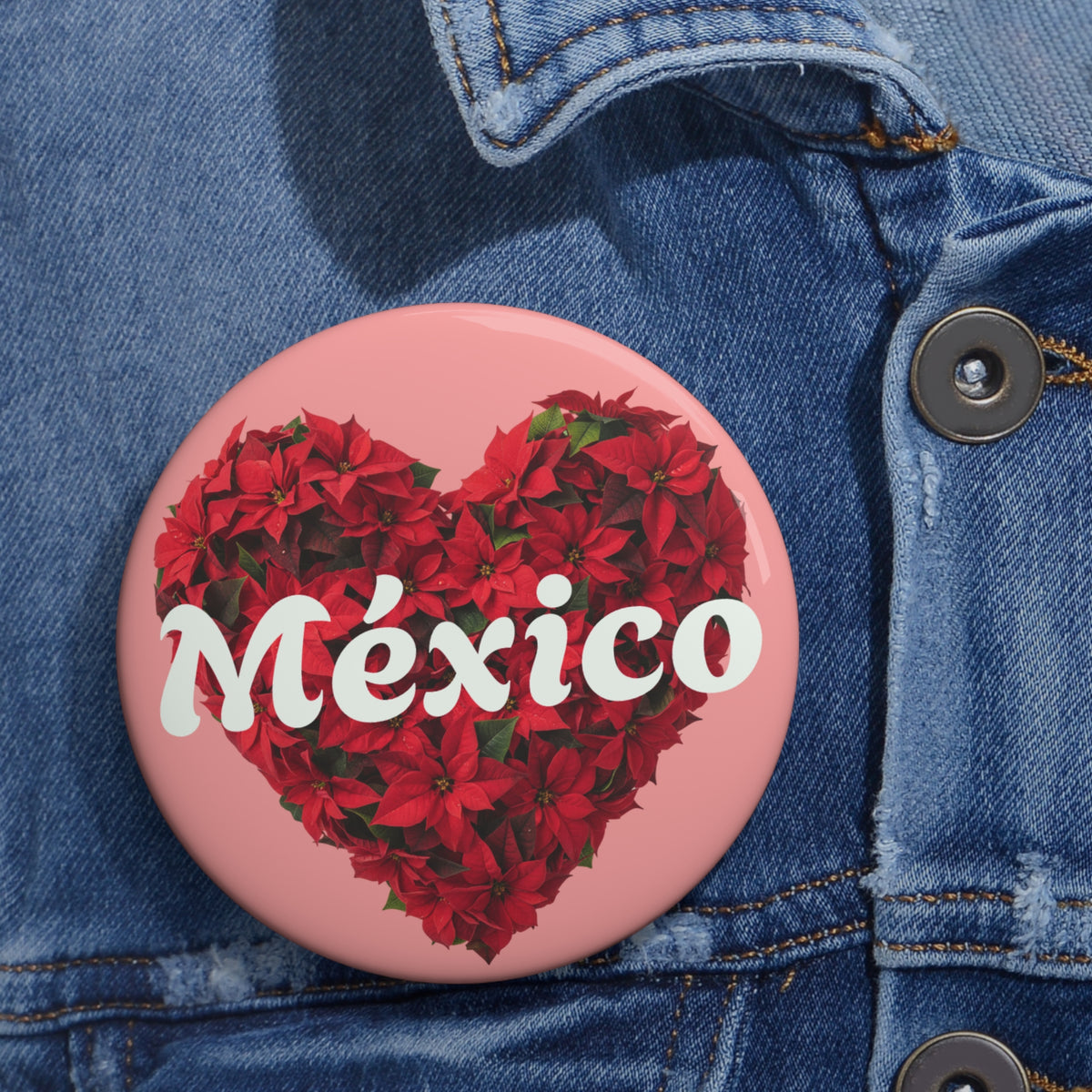 Mexico Poinsettia Heart Pin Button – Holiday Mexico Souvenir