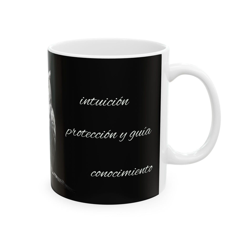 Owl Ceramic Mug — Gothic Black Coffee Cup with Detailed Owl Illustration
