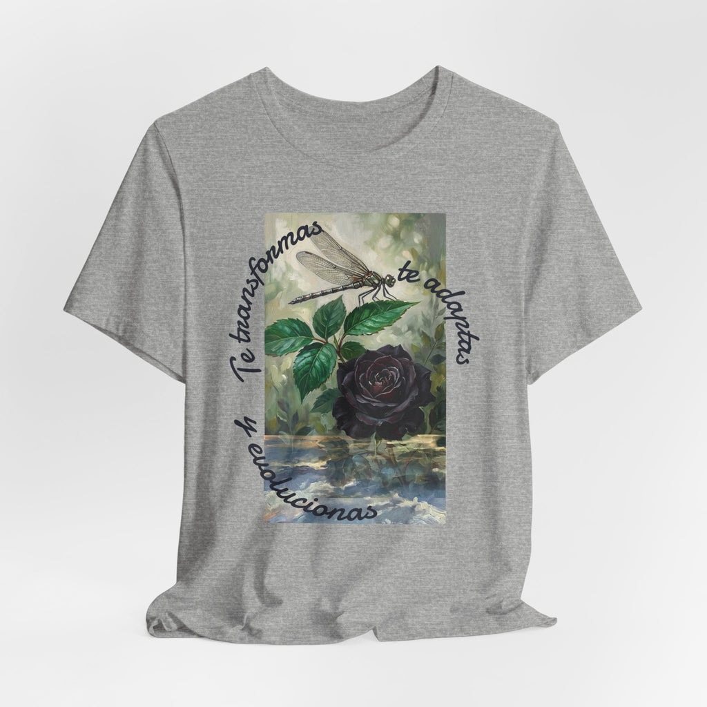 T‑Shirt — Vintage Botanical Dragonfly with Spanish Quote (“Te transformarás, te despertarás y evolucionas”)
