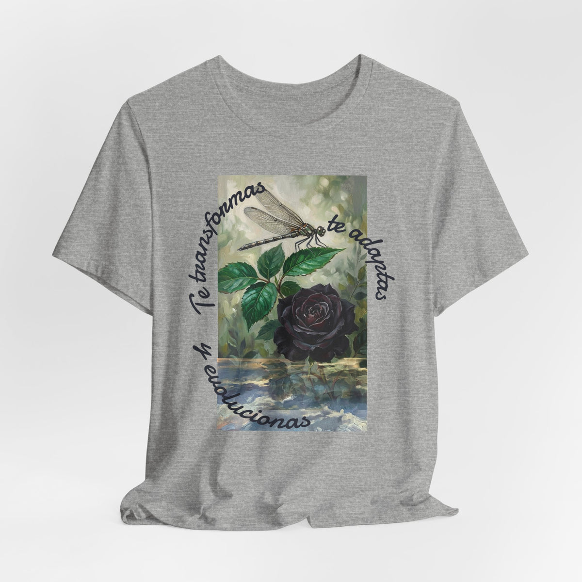 T‑Shirt — Vintage Botanical Dragonfly with Spanish Quote (“Te transformarás, te despertarás y evolucionas”)