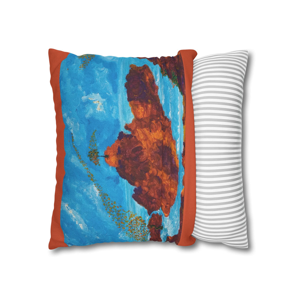 Solo Funda, no incluye relleno.  Accent Pillow with Blue Abstract Tree Panel — Decorative Square Pillowcase