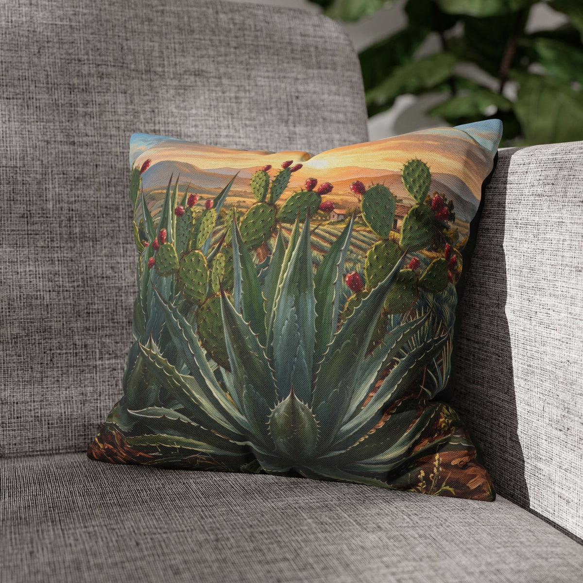 Solo funda, no incluye relleno.  Desert Sunrise Cactus Pillowcase — Southwestern Agave & Prickly Pear Throw Pillow Cover