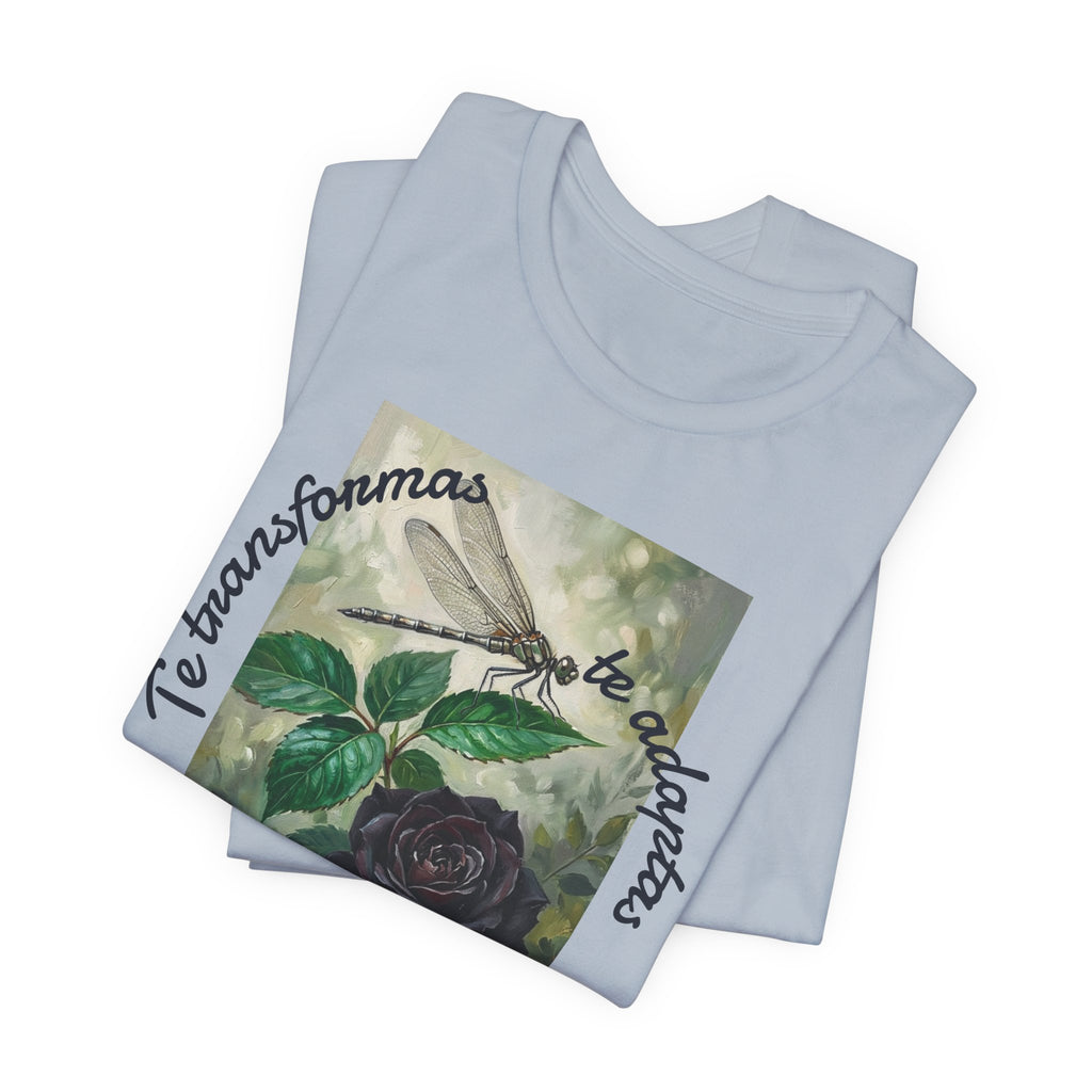 T‑Shirt — Vintage Botanical Dragonfly with Spanish Quote (“Te transformarás, te despertarás y evolucionas”)