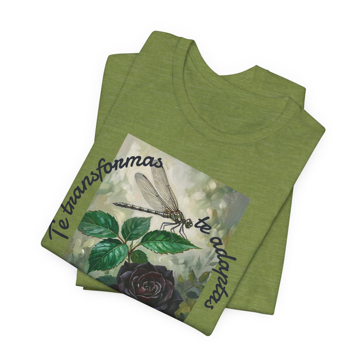 T‑Shirt — Vintage Botanical Dragonfly with Spanish Quote (“Te transformarás, te despertarás y evolucionas”)
