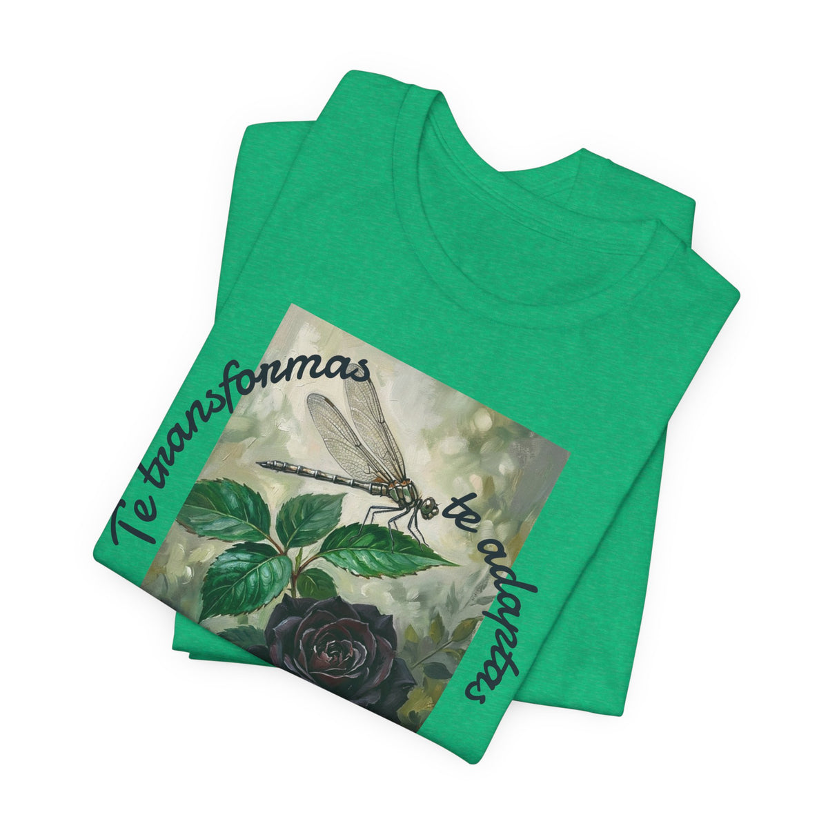 T‑Shirt — Vintage Botanical Dragonfly with Spanish Quote (“Te transformarás, te despertarás y evolucionas”)