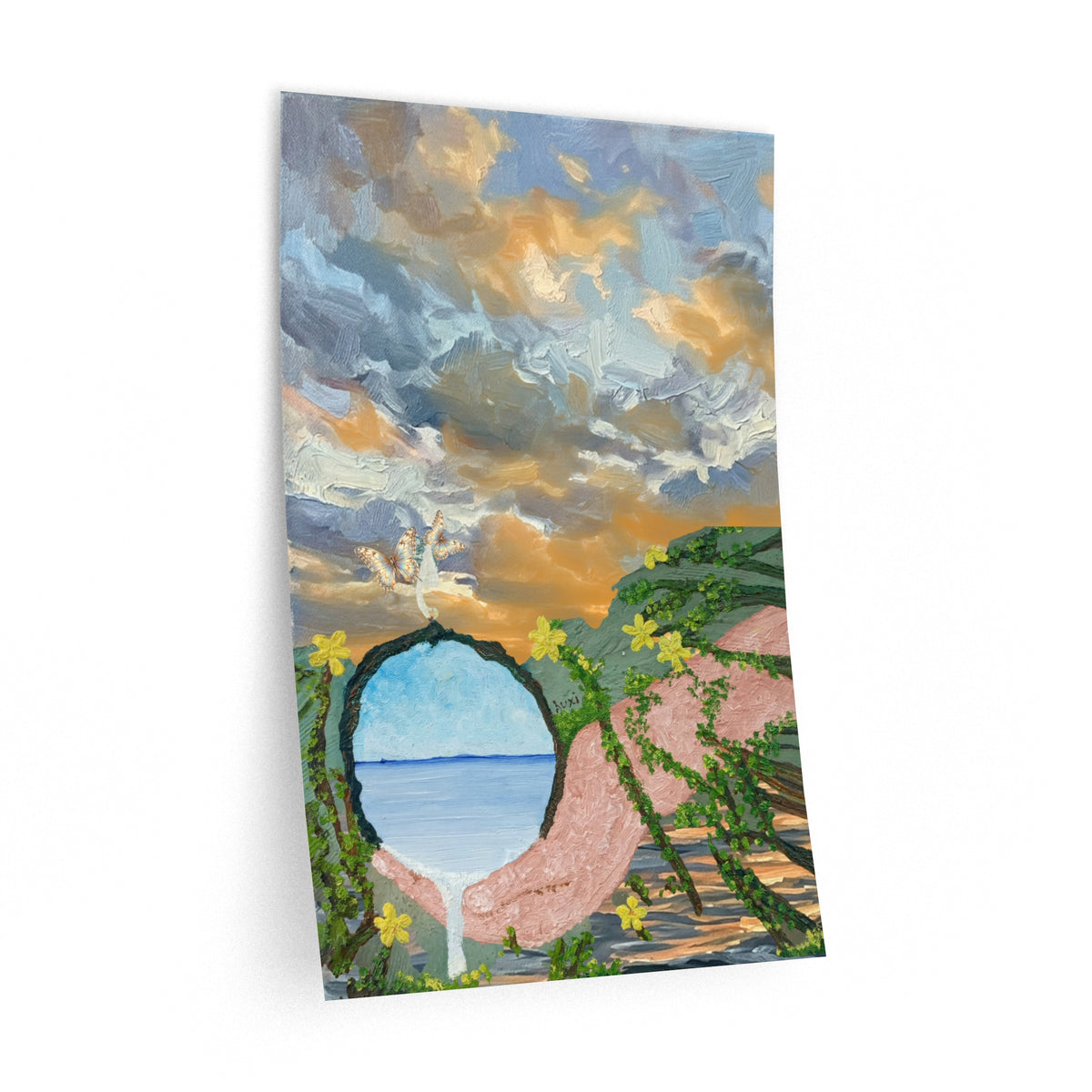 Ocean Portal Wall Decal — Dreamy Seaside Sunset with Floral Arch