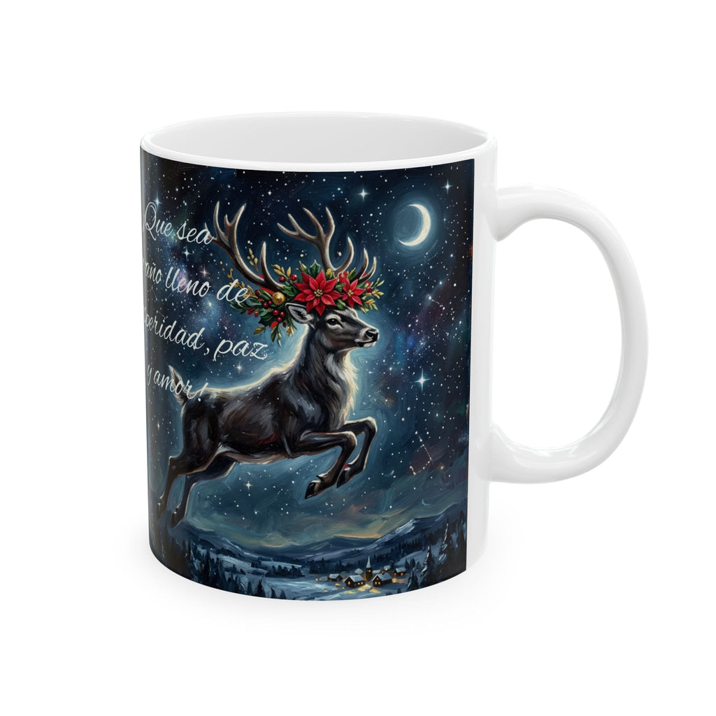 Holiday Reindeer Mug — Festive Night Sky Ceramic Coffee Cup (11oz & 15oz)