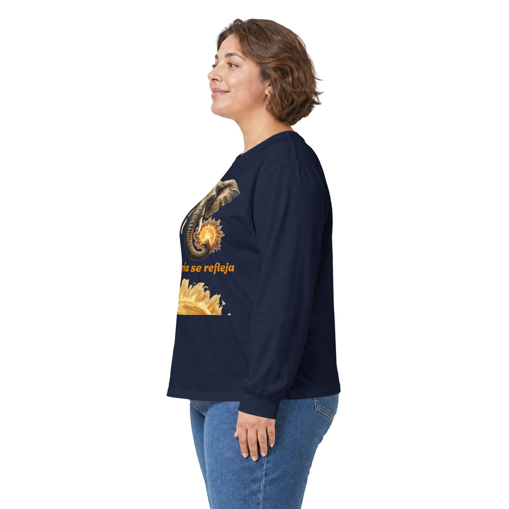 Elephant & Sun Long Sleeve Tee — "la sabiduría se refleja" Inspirational Graphic Shirt