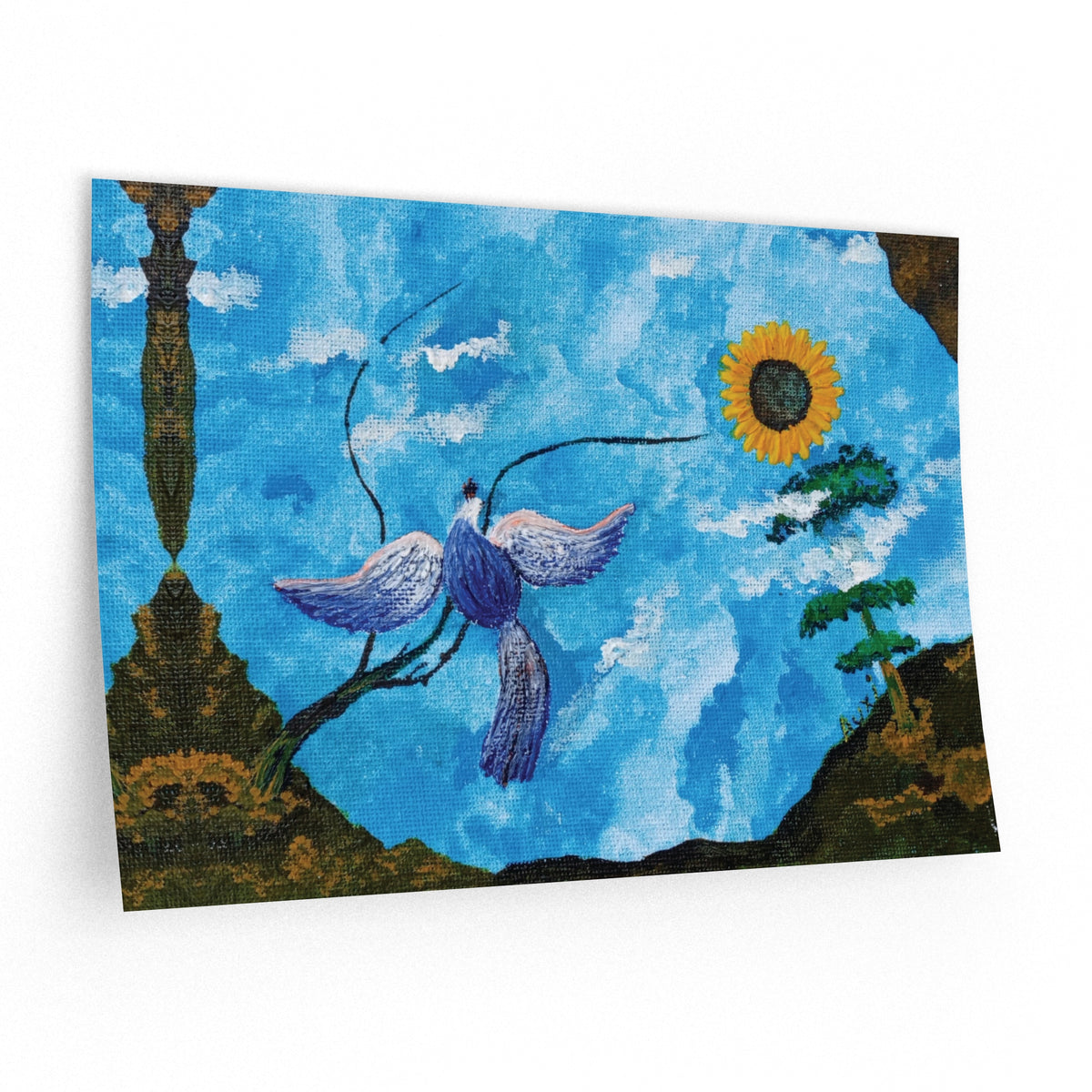 Sunflower & Blue Bird Wall Decal — Whimsical Nature Mural for Living Room or Nursery