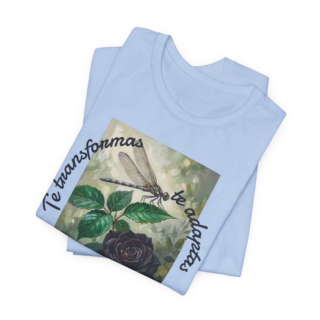 T‑Shirt — Vintage Botanical Dragonfly with Spanish Quote (“Te transformarás, te despertarás y evolucionas”)