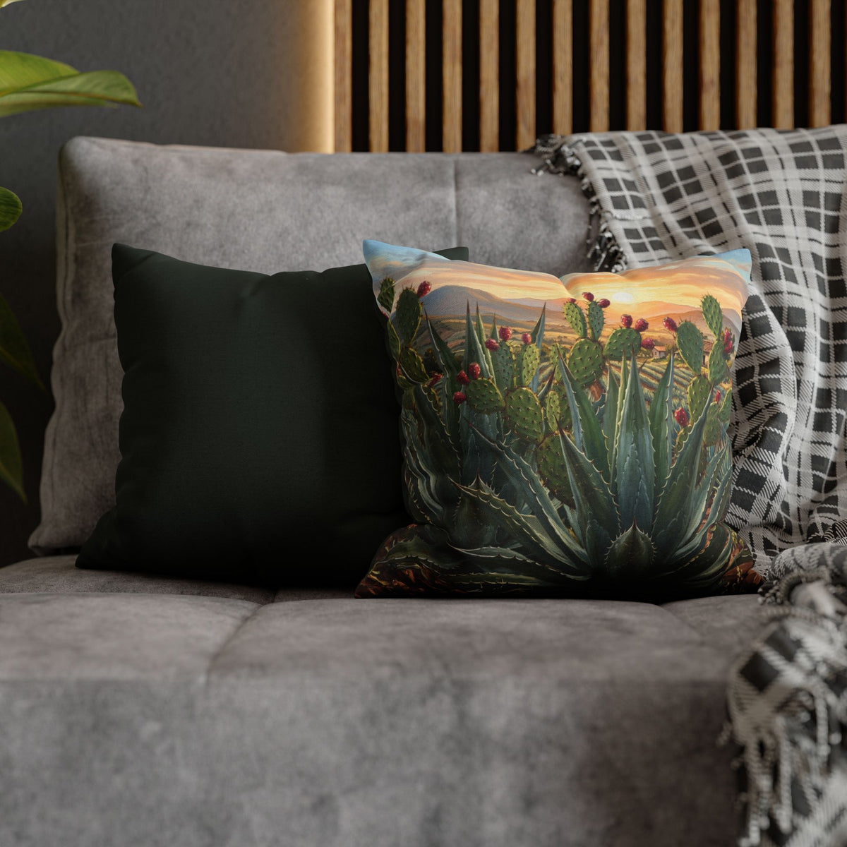 Solo funda, no incluye relleno.  Desert Sunrise Cactus Pillowcase — Southwestern Agave & Prickly Pear Throw Pillow Cover