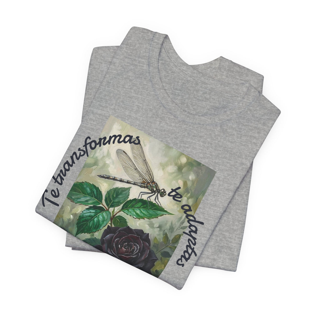 T‑Shirt — Vintage Botanical Dragonfly with Spanish Quote (“Te transformarás, te despertarás y evolucionas”)