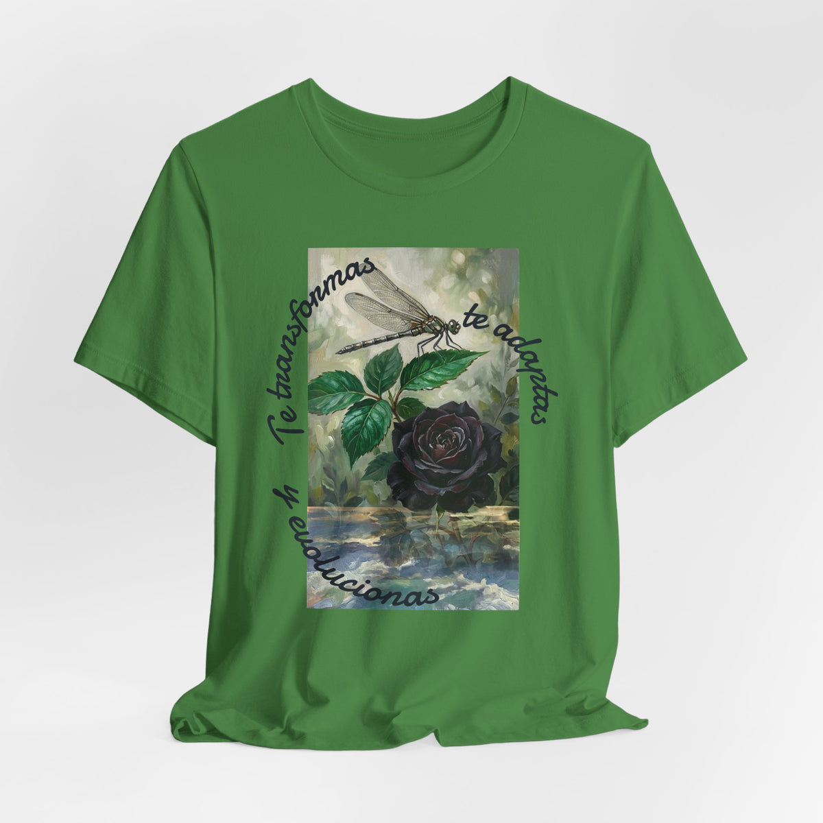 T‑Shirt — Vintage Botanical Dragonfly with Spanish Quote (“Te transformarás, te despertarás y evolucionas”)