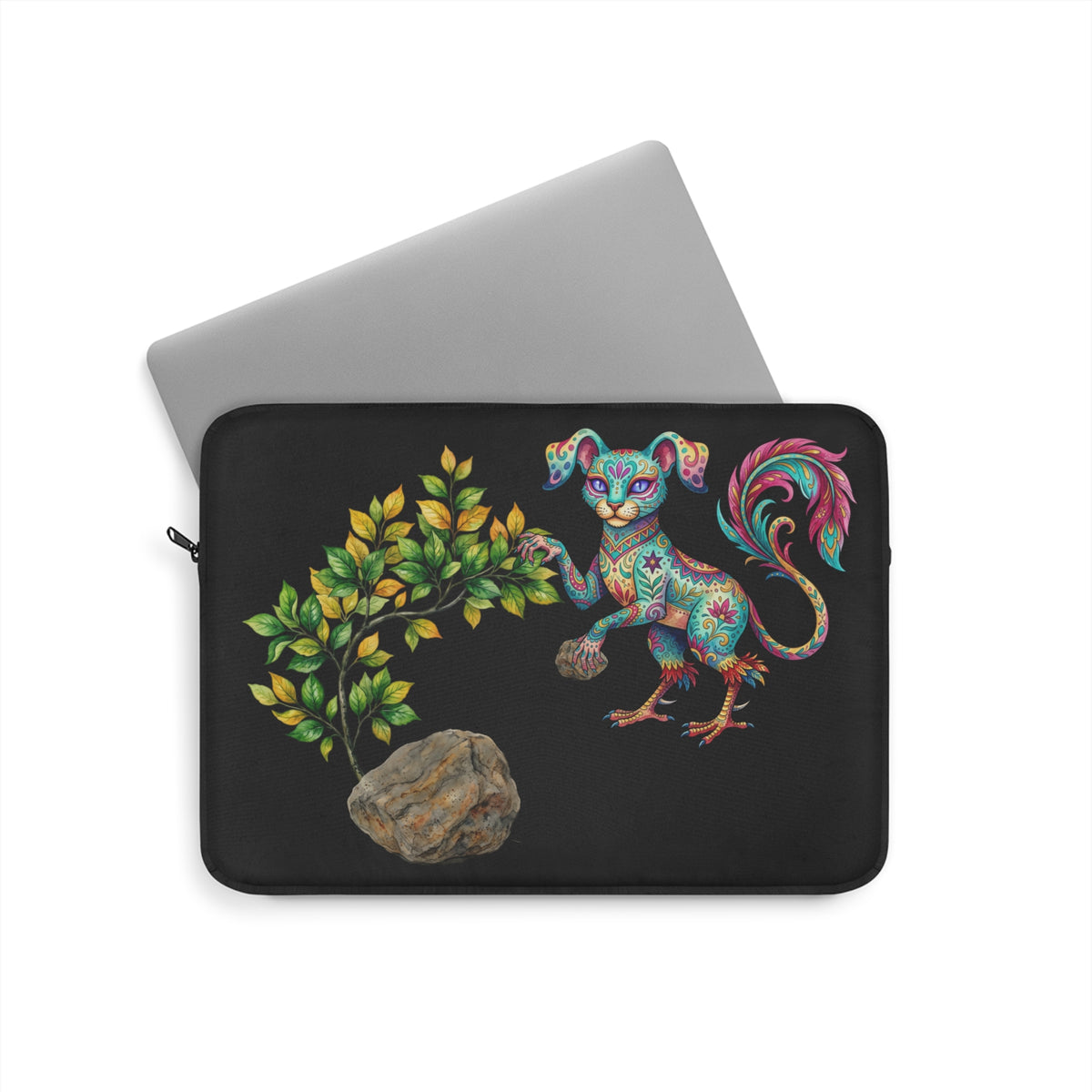 Colorful Alebrije Cat Laptop Sleeve — Vibrant Mexican Folk Art Laptop Case