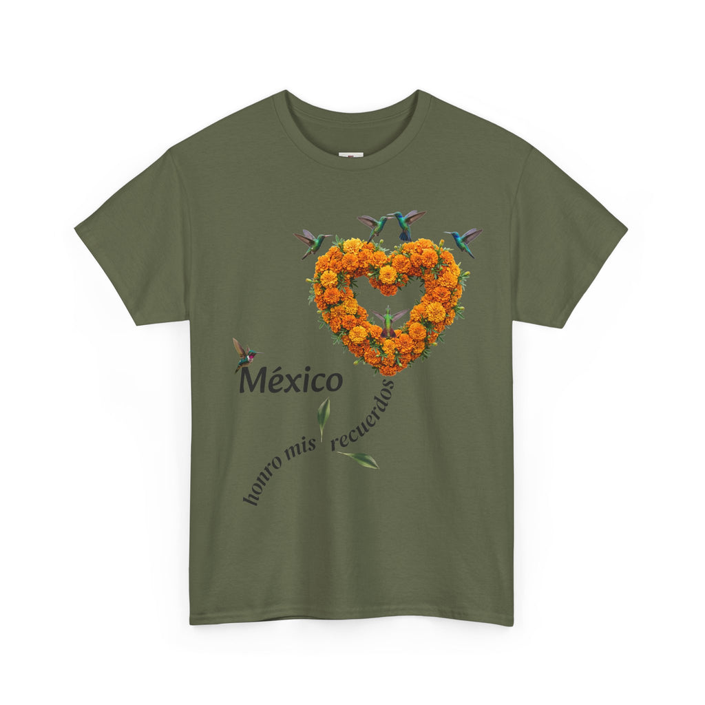 Mexico Marigold Heart T-Shirt – "tomo mis recuerdos" Día de Muertos Tribute
