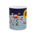 Flamingo & Sunflower Ceramic Mug (11oz, 15oz) - Tropical Bird Coffee Cup
