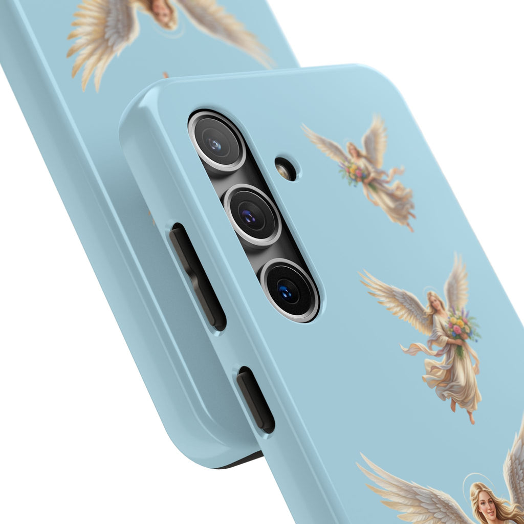 Angel Print Tough Phone Case — Vintage Cherub Guardian on Sky Blue