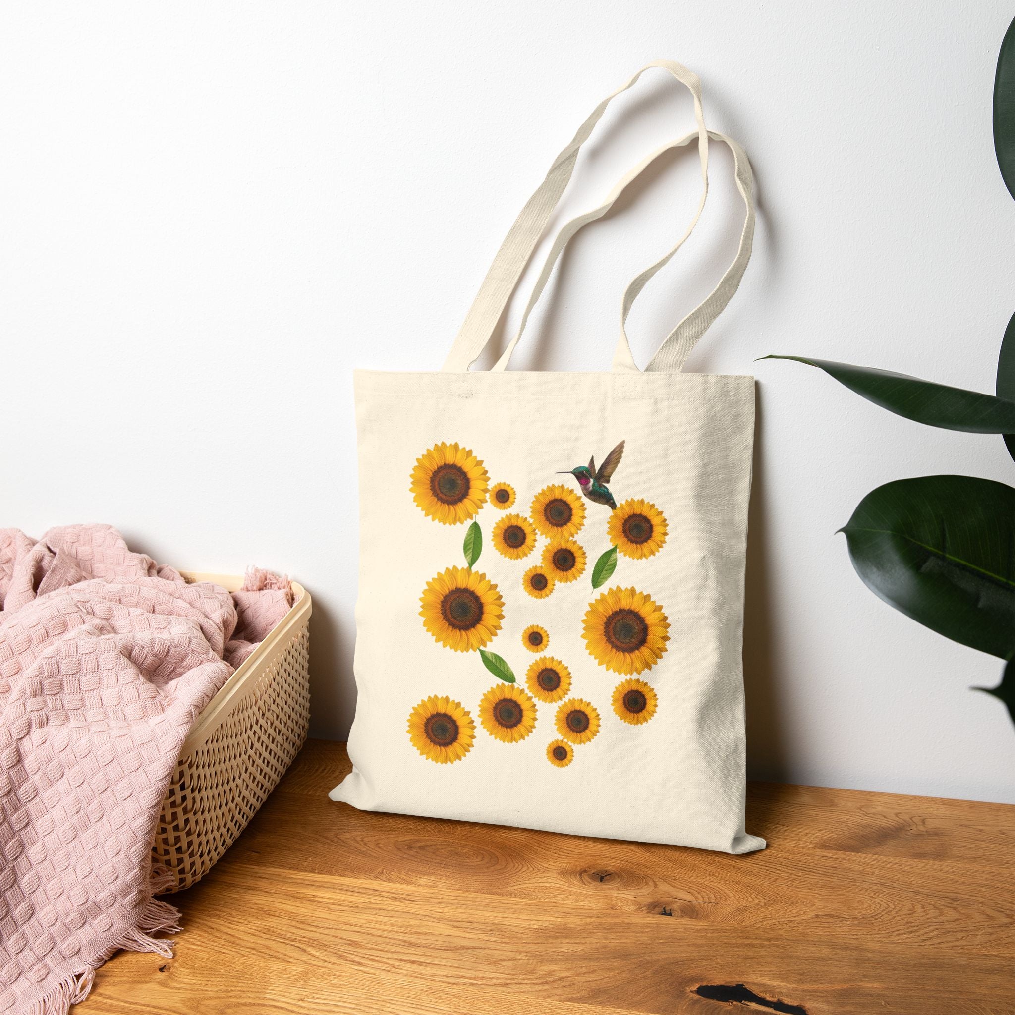 Sunflower Hummingbird Cotton Canvas Tote Bag — Eco Market Tote