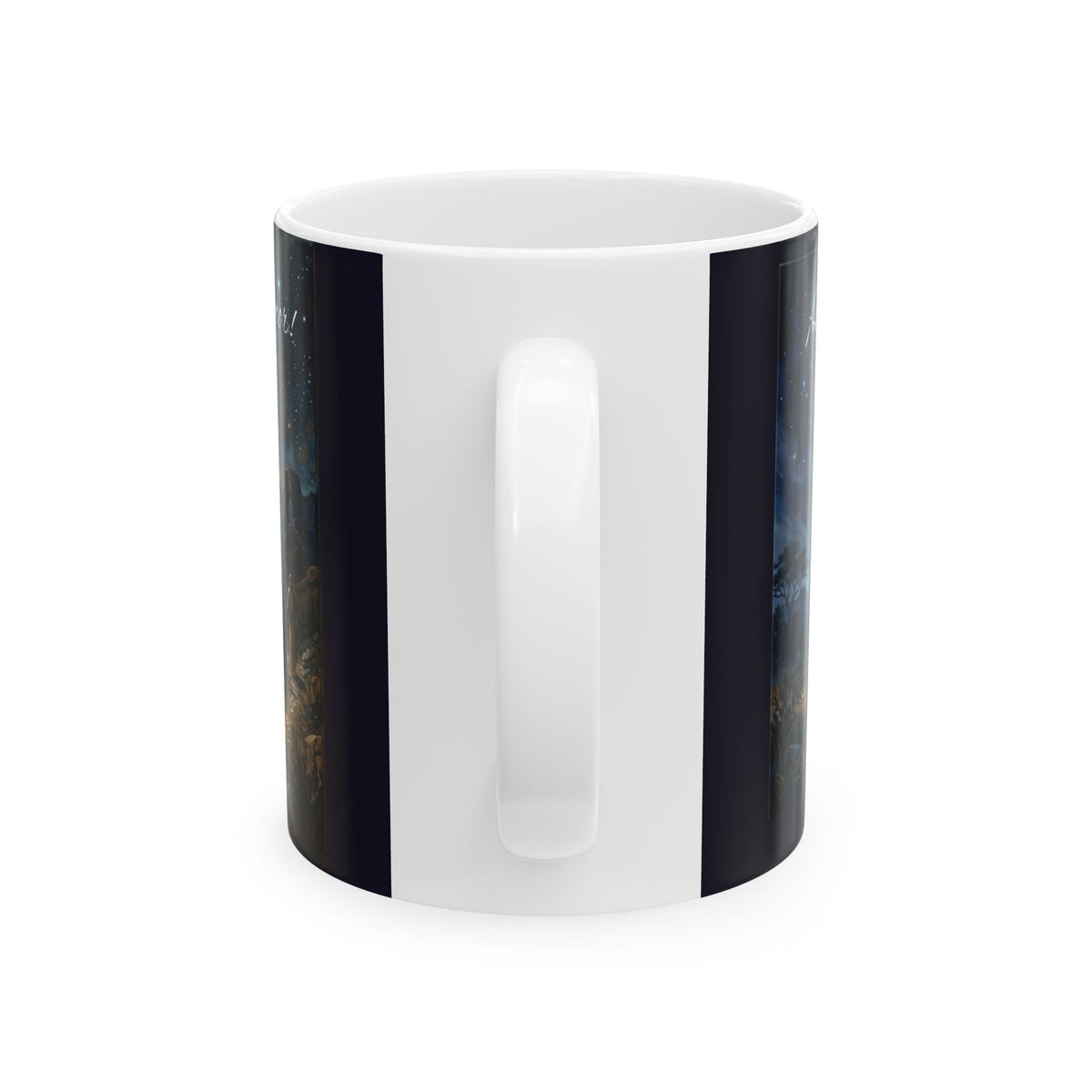 Ceramic Mug — Three Wise Men Nativity Design, "Felices fiestas, bendecidas" Holiday Coffee Cup