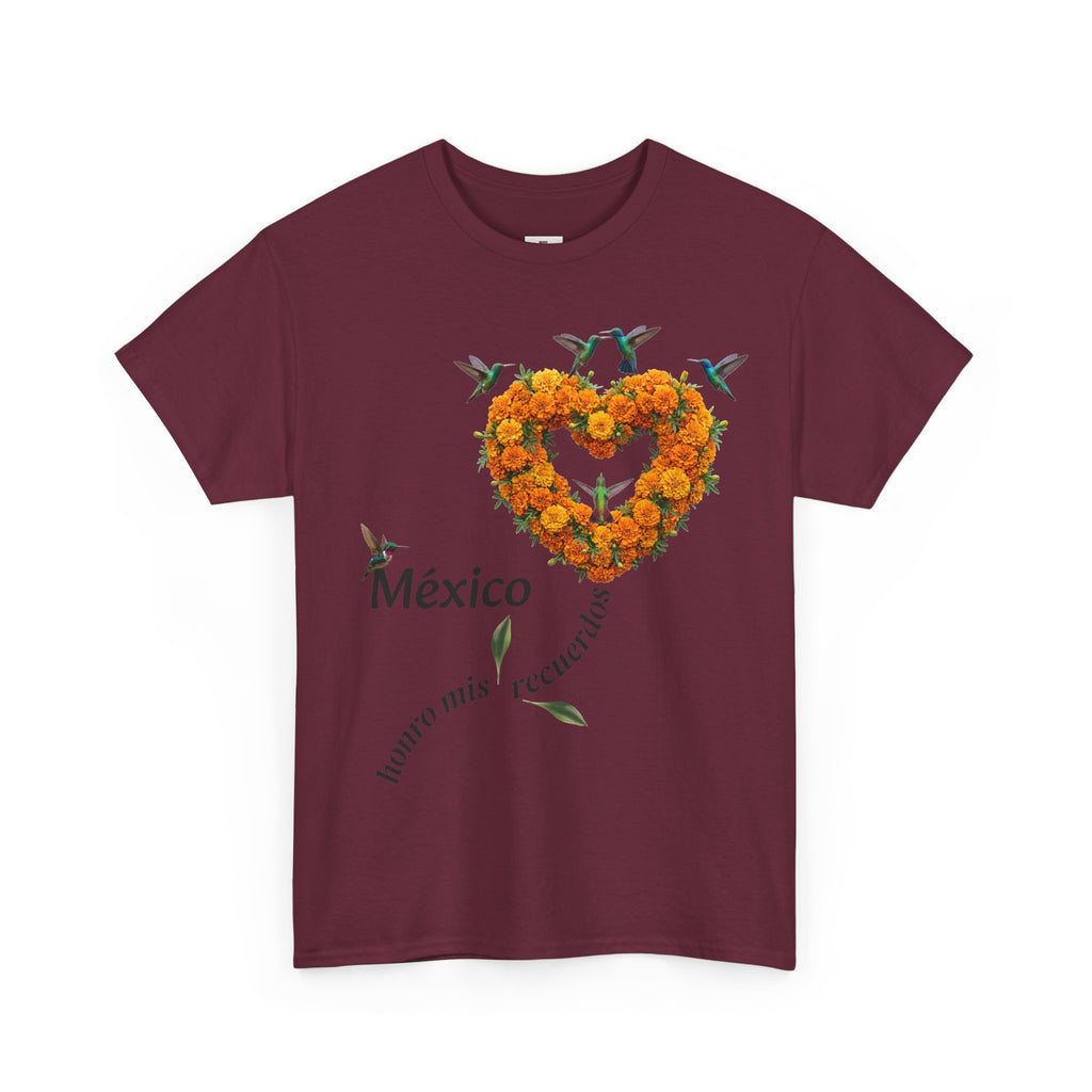 Mexico Marigold Heart T-Shirt – "tomo mis recuerdos" Día de Muertos Tribute