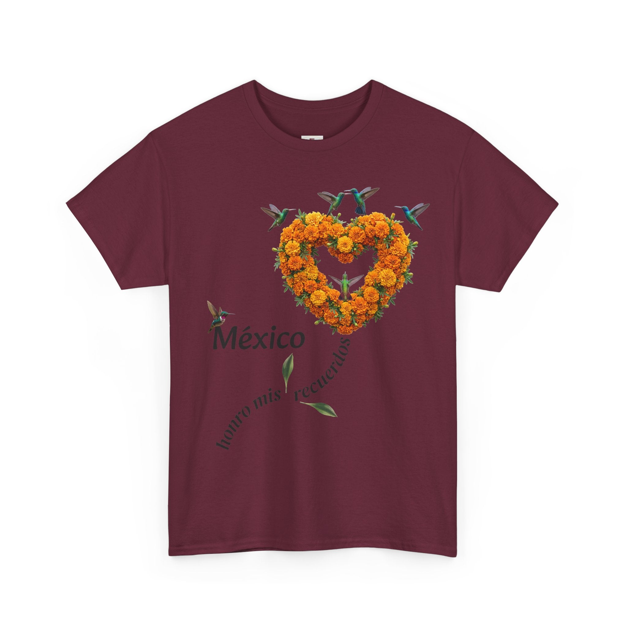 Mexico Marigold Heart T-Shirt – "tomo mis recuerdos" Día de Muertos Tribute