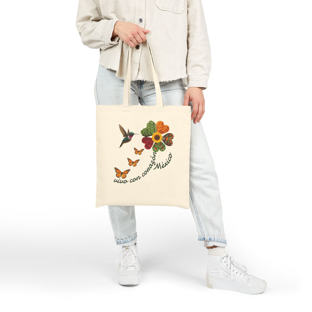 Floral Hummingbird Tote — "vivo con corazón México" Cotton Canvas Bag
