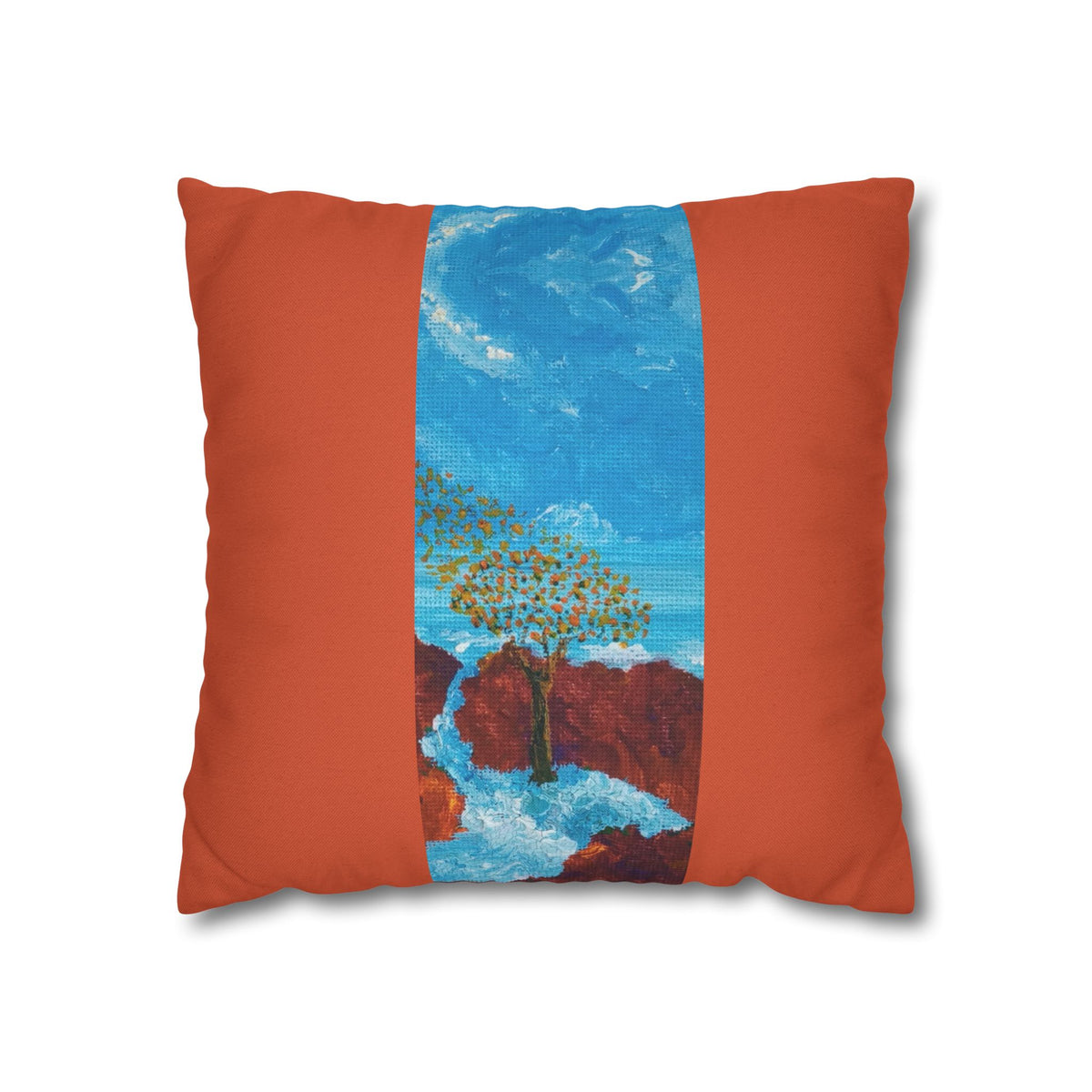 Solo Funda, no incluye relleno.  Accent Pillow with Blue Abstract Tree Panel — Decorative Square Pillowcase