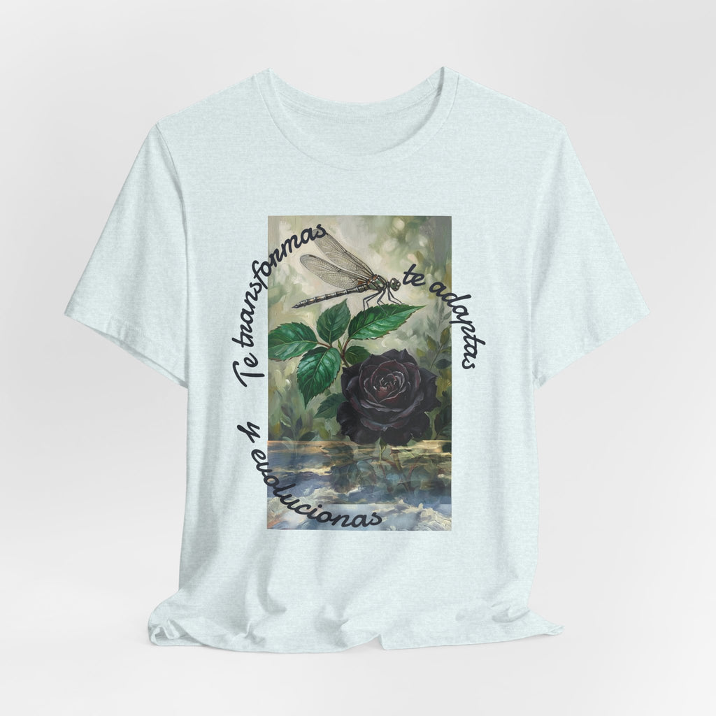 T‑Shirt — Vintage Botanical Dragonfly with Spanish Quote (“Te transformarás, te despertarás y evolucionas”)
