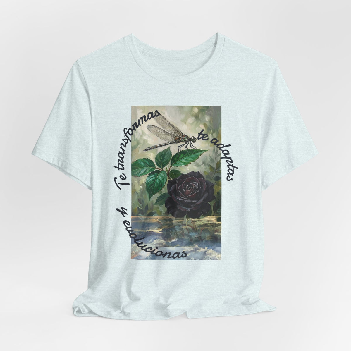 T‑Shirt — Vintage Botanical Dragonfly with Spanish Quote (“Te transformarás, te despertarás y evolucionas”)